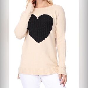 Heart Design Cream and Black Sweater